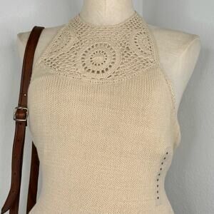 NWT Banana Republic Crochet Halter Top Self Bra Costal Medium